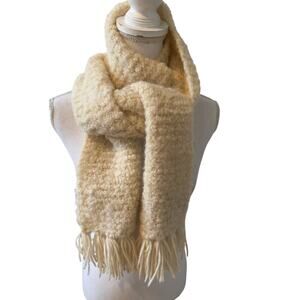 AVOCA Collection Ireland Irish Wool Chunky Knit Fringed Scarf Off White